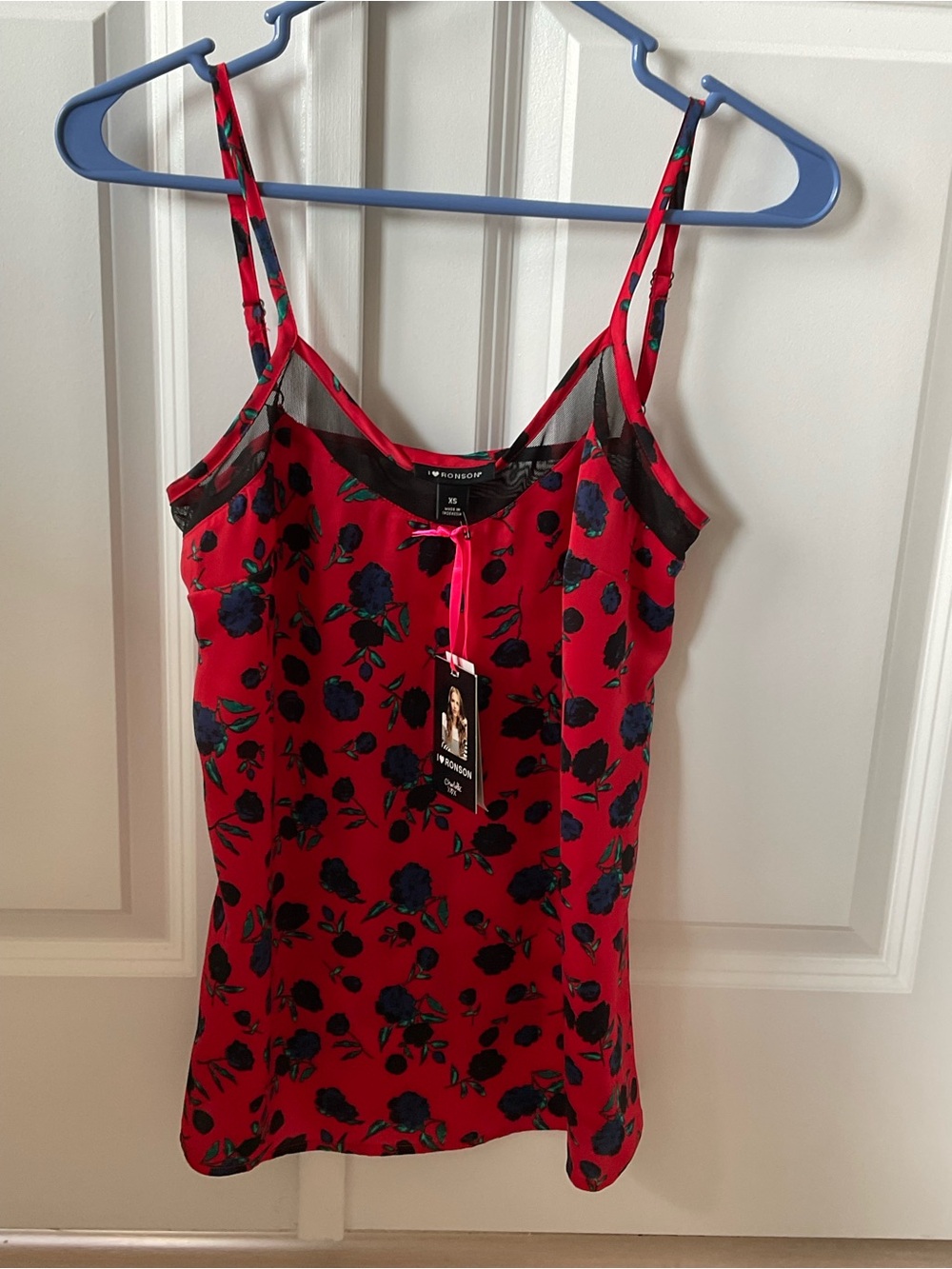 Windsor Red Floral Satin Chemise with Navy Blooms